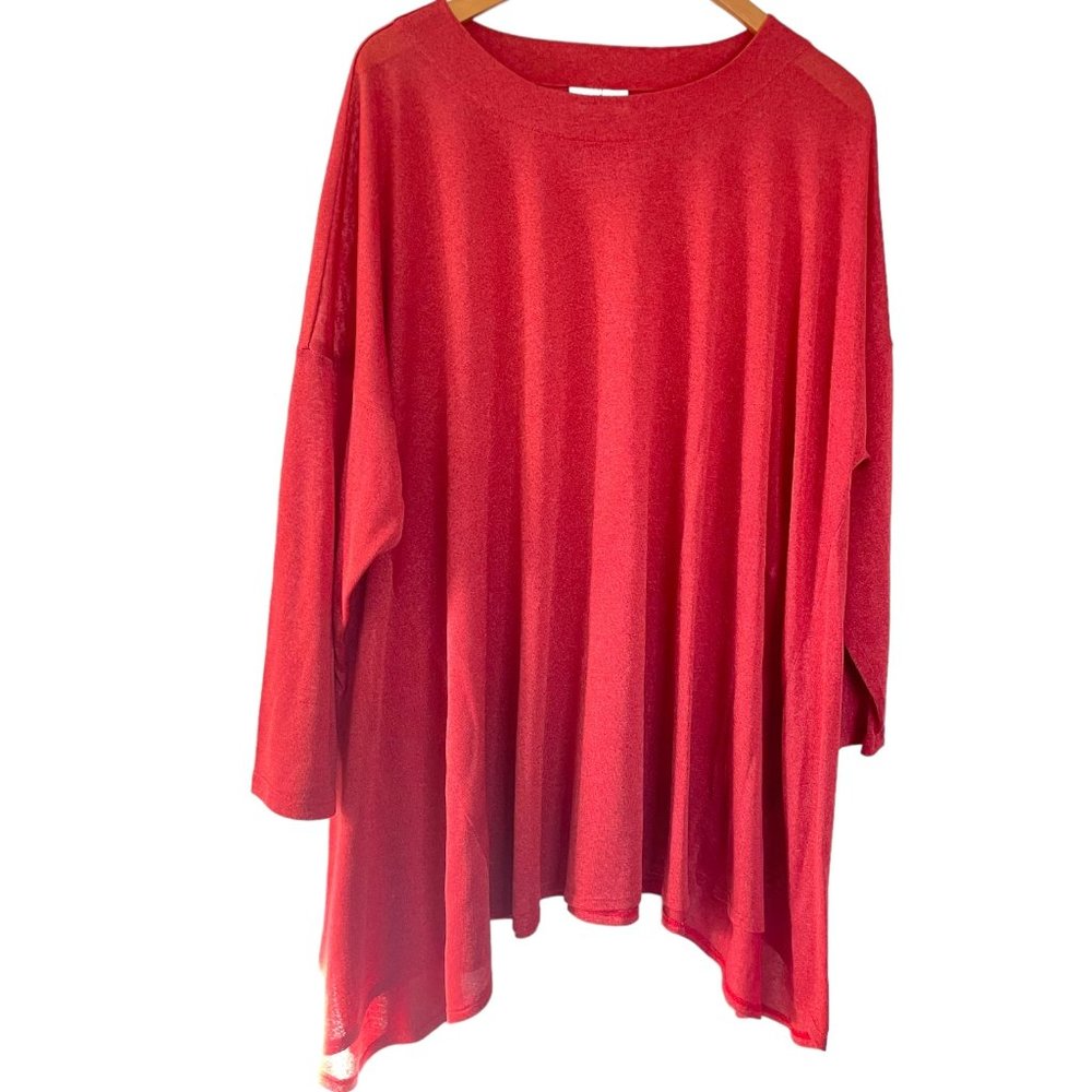 EDW Everyday Wear Spirithouse Tunic S/M Small Medium Red Sharkbite Hem Lagenlook